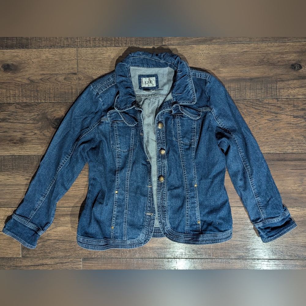 LAL Live A Little Classic Denim Jean Jacket Size XL Brass Accent Buttons Stretch